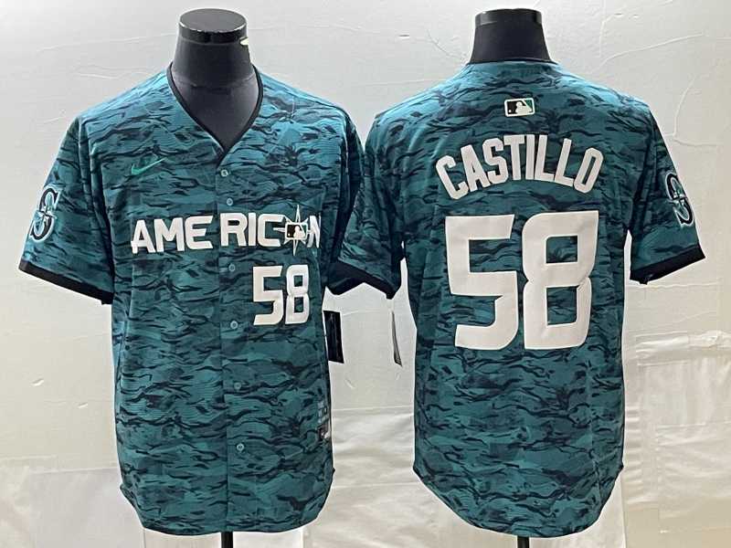 Men%27s Seattle Mariners #58 Diego Castillo Number Teal 2023 All Star Stitched Baseball Jersey